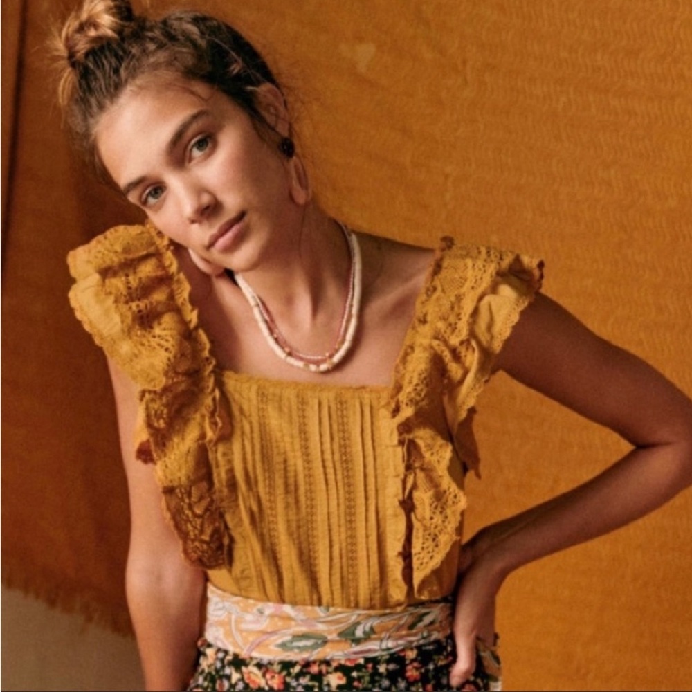 Sezane Lexi Ruffled Eyelet Blouse